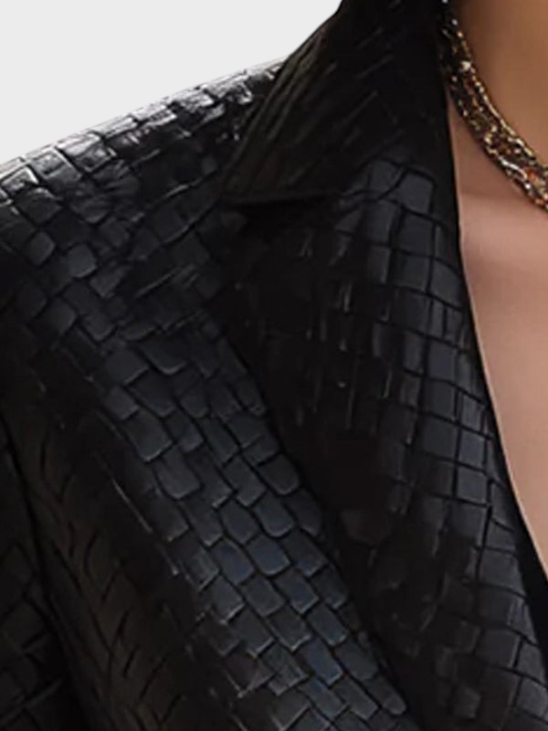Cassy | Μαύρο Πλεκτό Δερμάτινο Μπλέιζερ