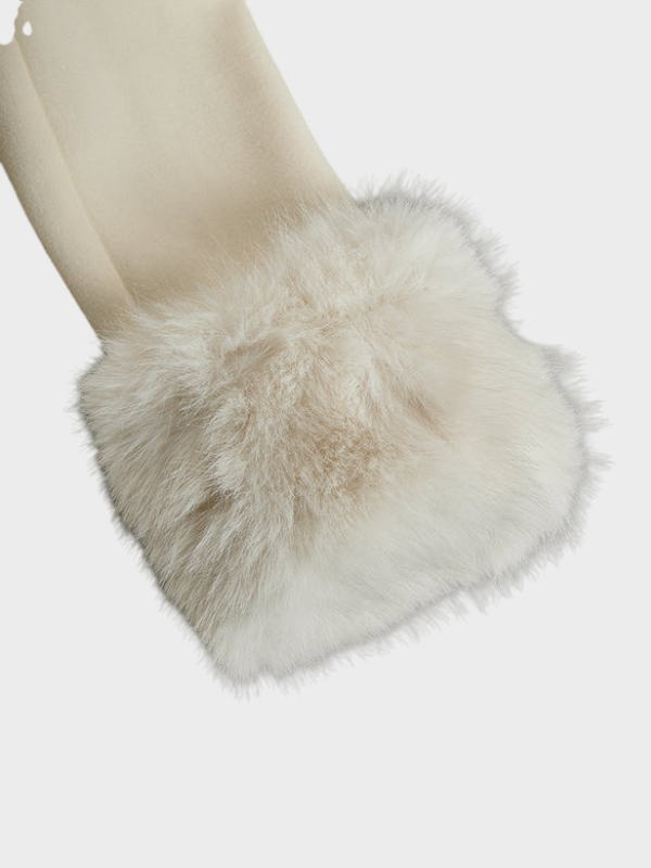 Nora | Κρεμ Φουσκωτό Παλτό με Ψεύτικη Γούνα στον Γιακά και τα Μανίκια