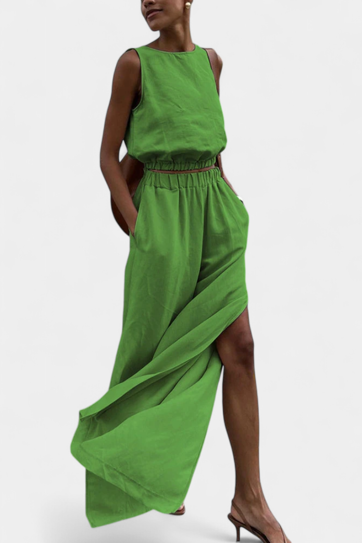 Portia Σετ από Βαμβάκι και Λινό με Πλαϊνό Άνοιγμα