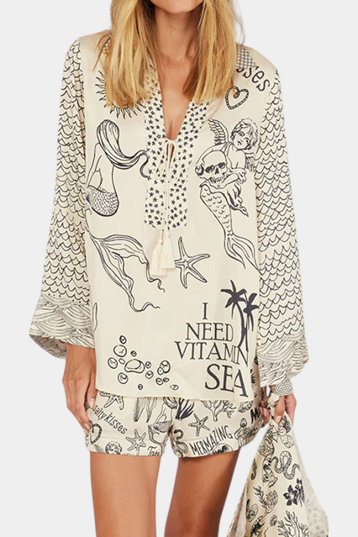 Amalia Πουκαμισένιο Σετ με Στάμπα και Ελαστικό Σορτς