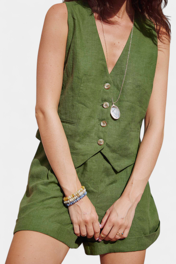 ennifer Σετ με Γιλέκο και Σορτς από Λινό Βαμβάκι