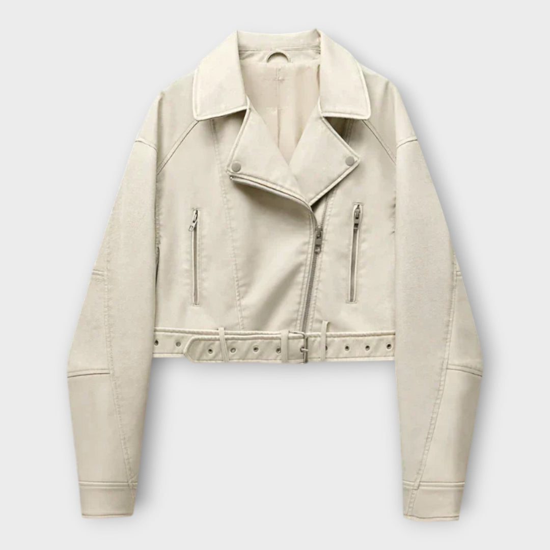 Μοντέρνο Κοντό Δερμάτινο Μπουφάν με Ζώνη και Εκλεπτυσμένη Αισθητική