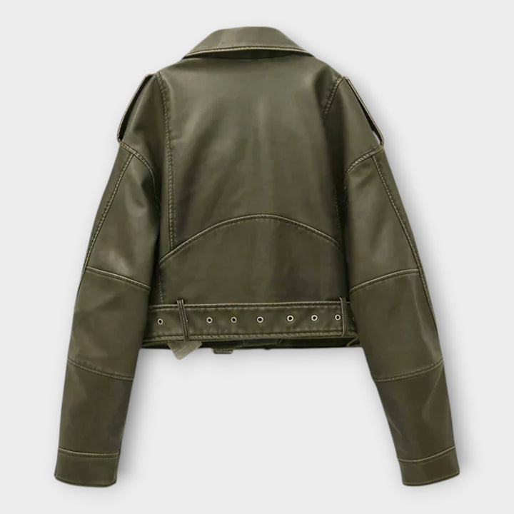 Μοντέρνο Κοντό Δερμάτινο Μπουφάν με Ζώνη και Εκλεπτυσμένη Αισθητική