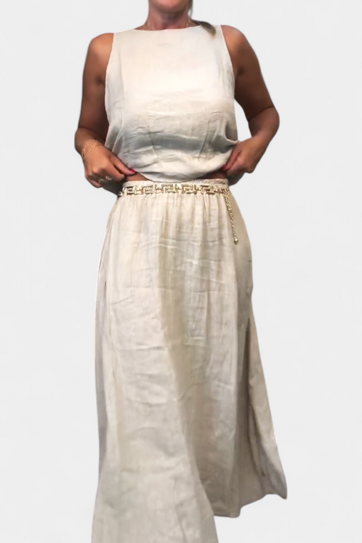 Meliora Σετ από Λινό και Βαμβάκι με Αμάνικο Γιλέκο και Φούστα