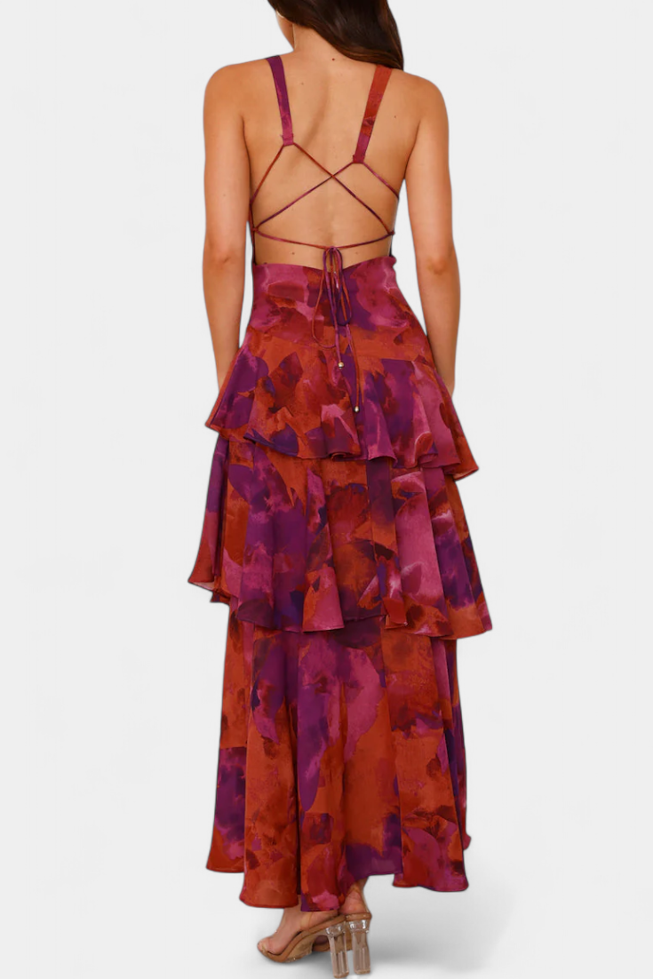 Domenica Φόρεμα από Σιφόν με Ντεκολτέ σε Σχήμα V και Αέρινες Στρώσεις