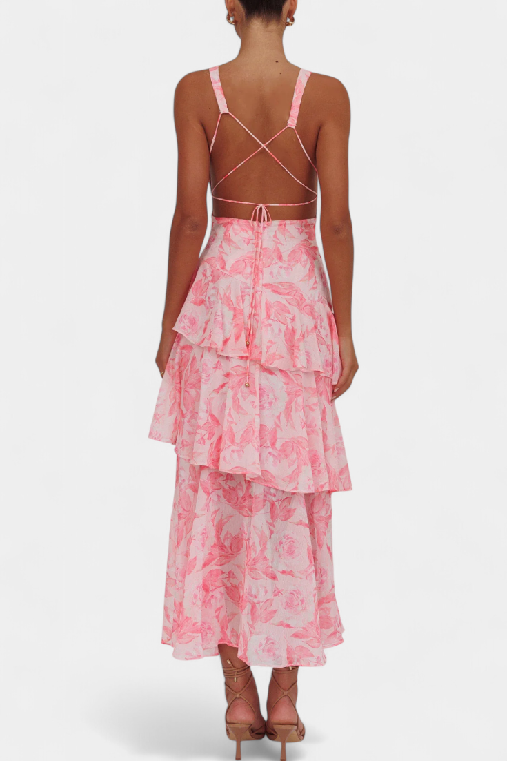 Domenica Φόρεμα από Σιφόν με Ντεκολτέ σε Σχήμα V και Αέρινες Στρώσεις