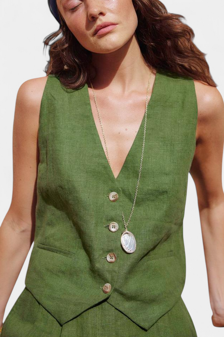 ennifer Σετ με Γιλέκο και Σορτς από Λινό Βαμβάκι