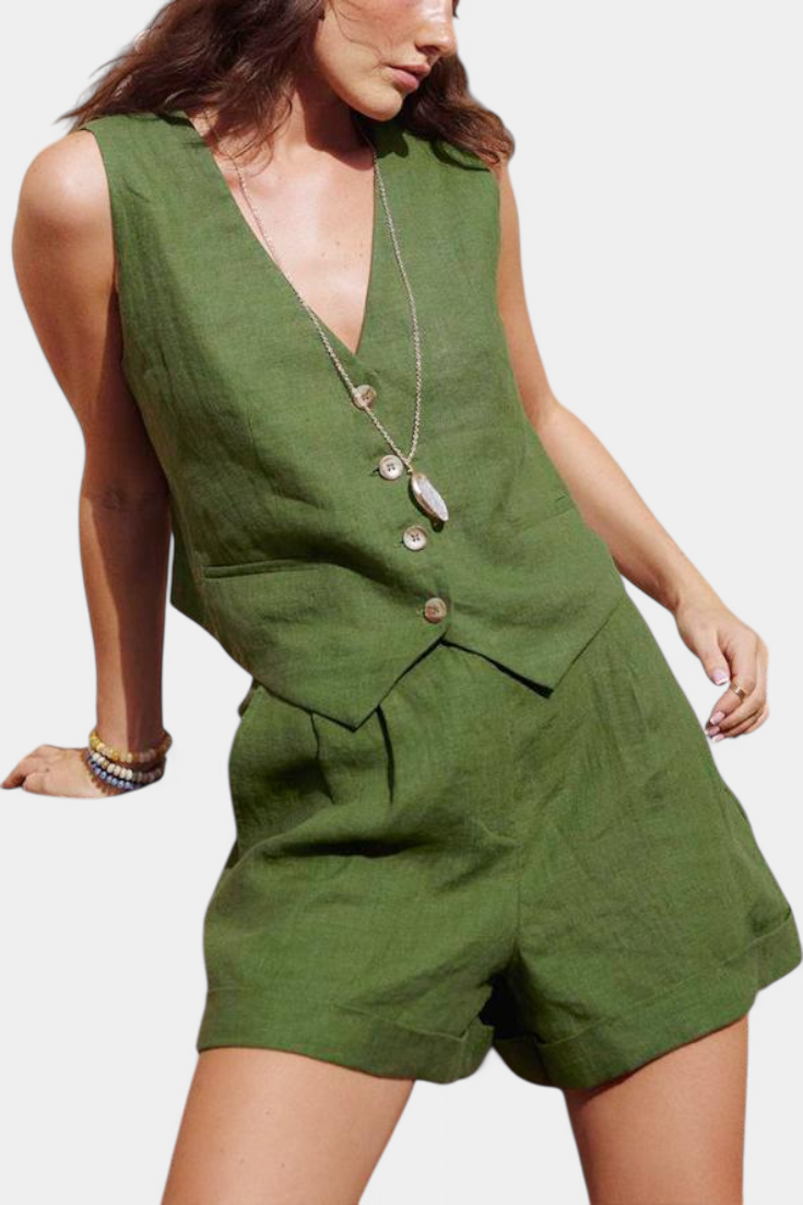 ennifer Σετ με Γιλέκο και Σορτς από Λινό Βαμβάκι